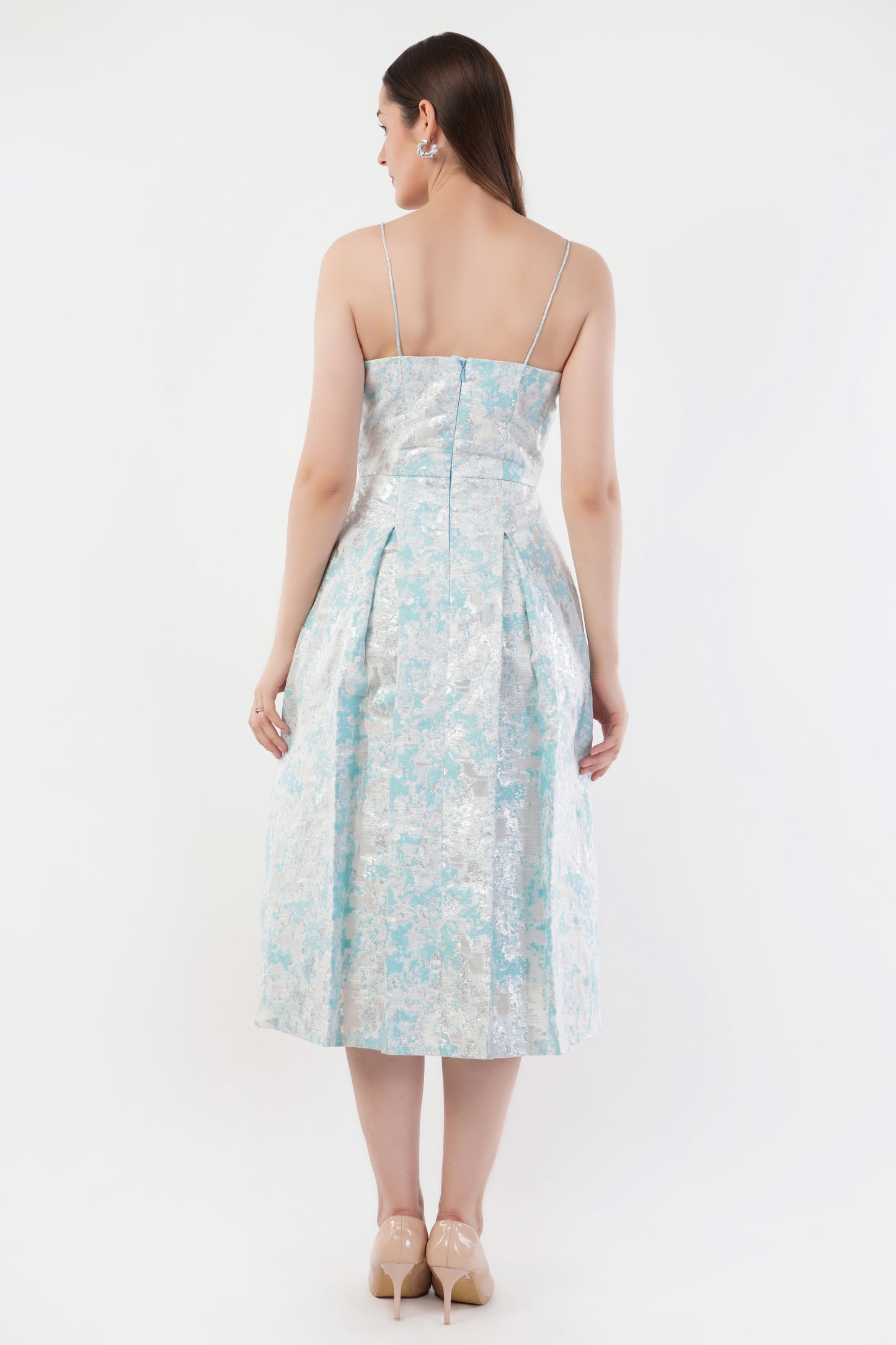 AQUA ABSTRACT JACQUARD DRESS