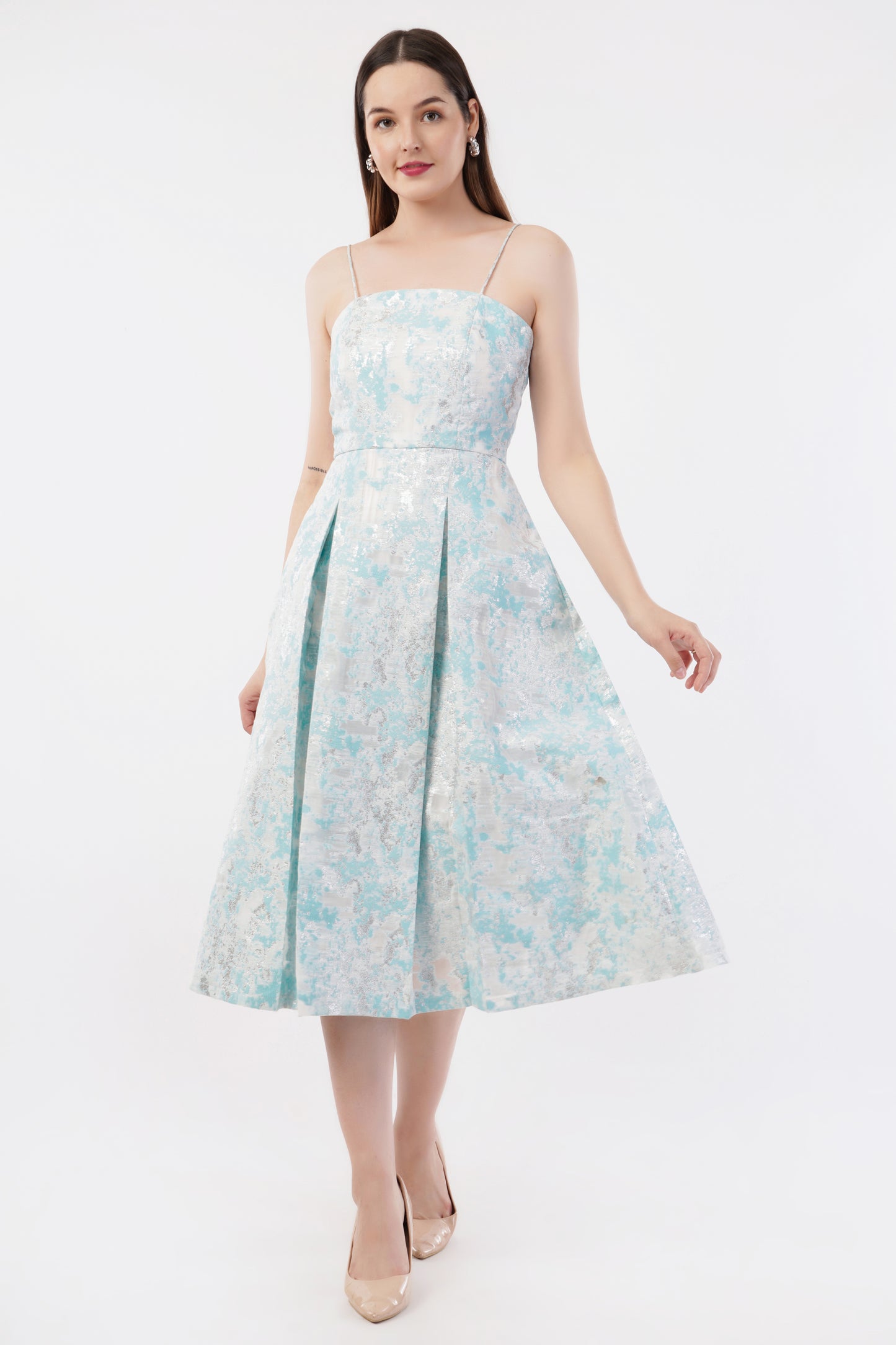 AQUA ABSTRACT JACQUARD DRESS