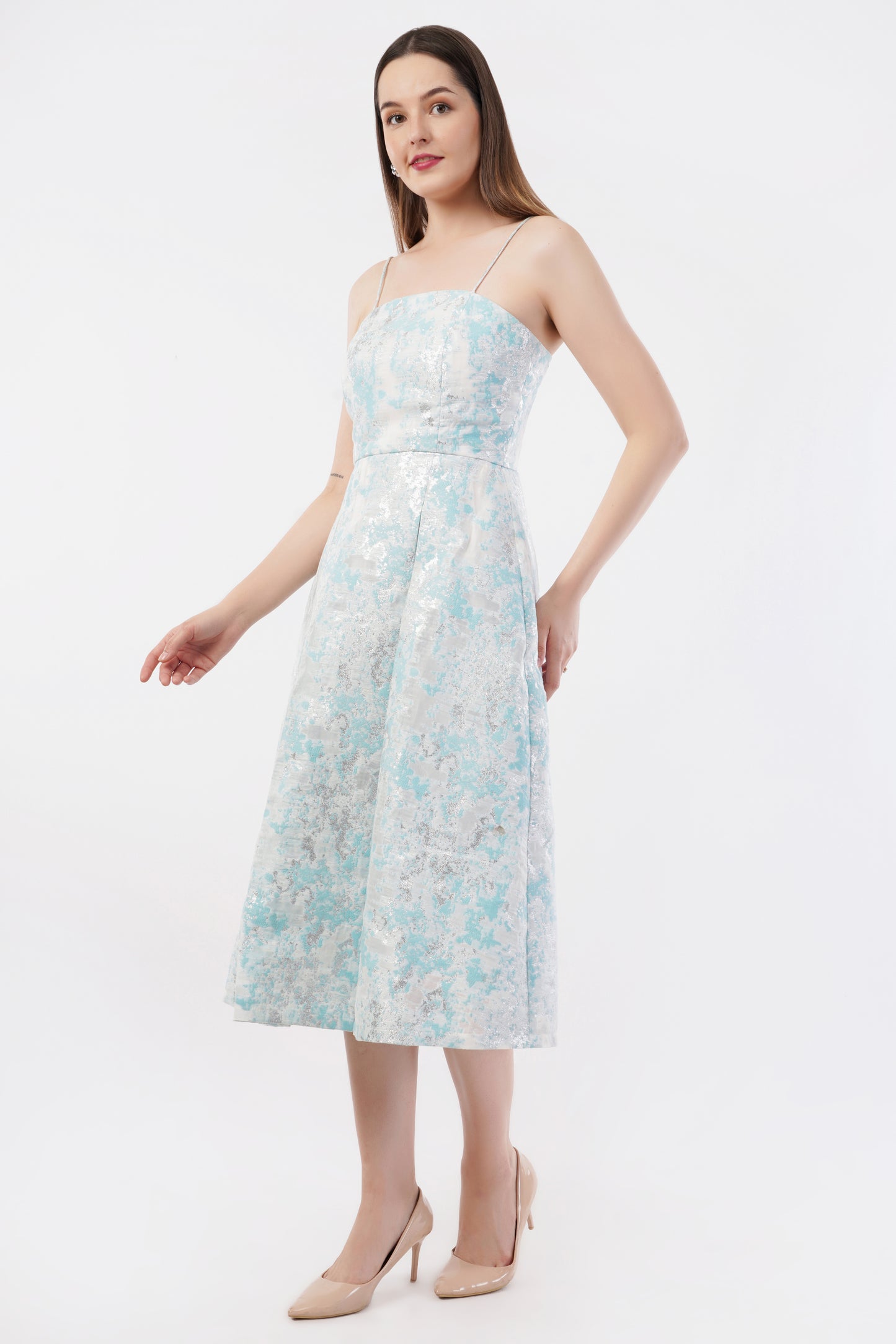 AQUA ABSTRACT JACQUARD DRESS