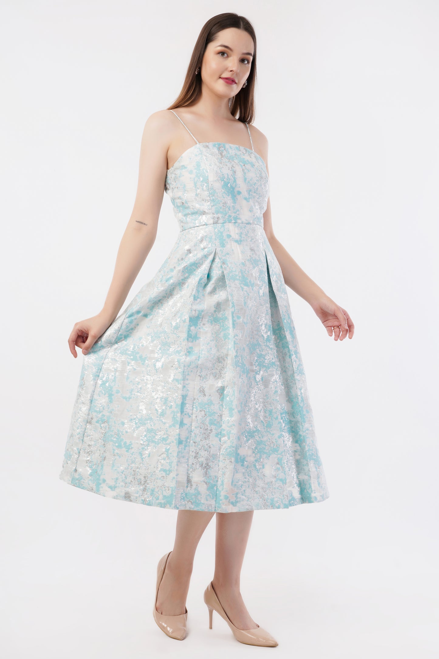 AQUA ABSTRACT JACQUARD DRESS