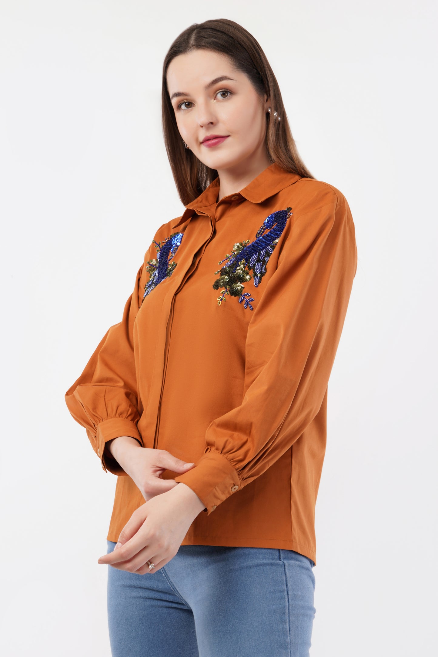 IVORY ORANGE PEACOCK SHIRT