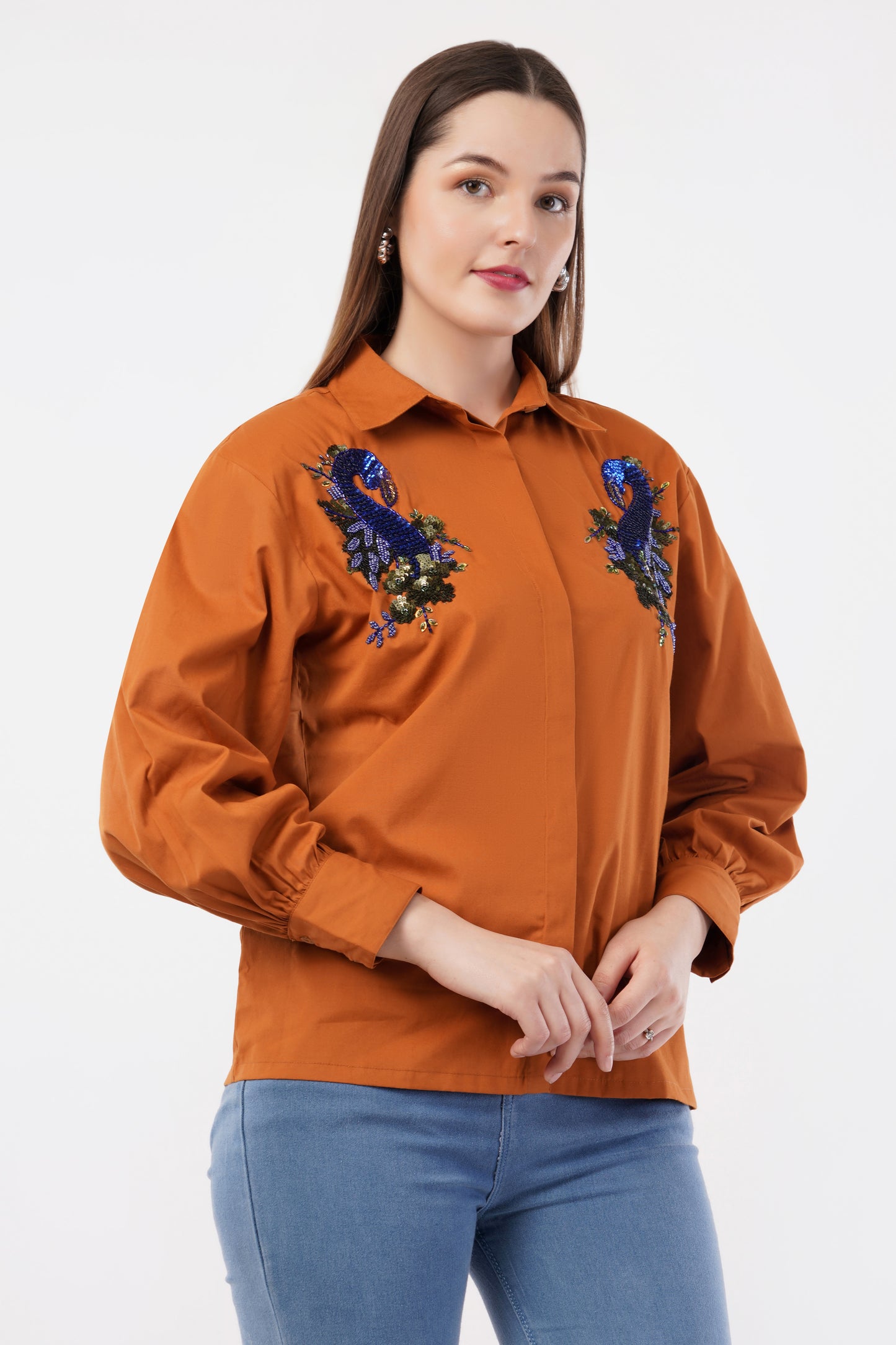 IVORY ORANGE PEACOCK SHIRT